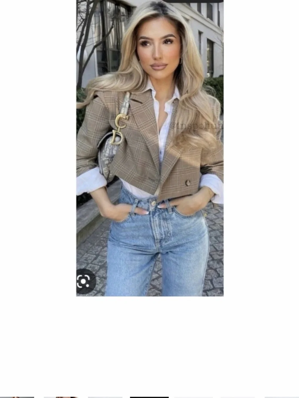 ZARA Cropped Plaid Blazer in Taupe‎ and Black Windowpane